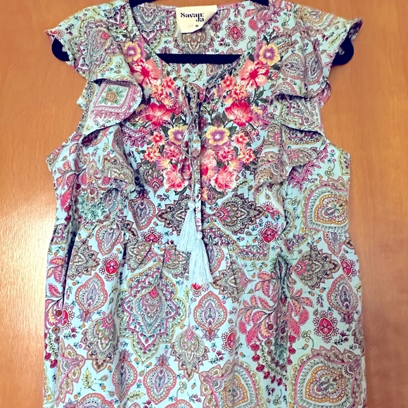 Savanna Jane Floral Paisley Blouse - Pink, Green, Blue - Picture 1 of 16